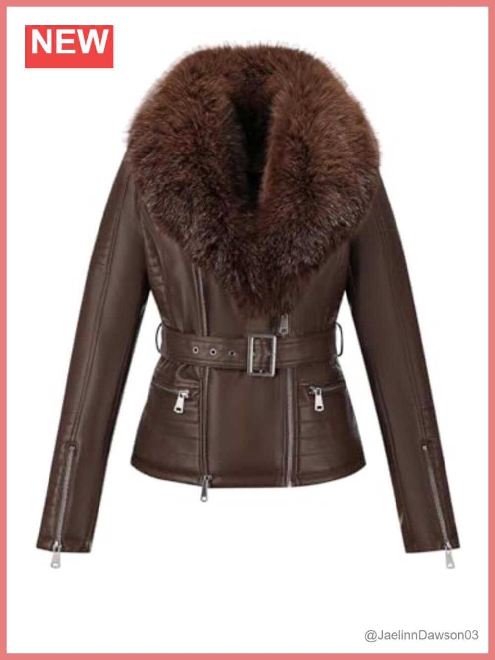 Faux Leather Moto Jacket Sherpa-Lined Removable Fur Collar Coat